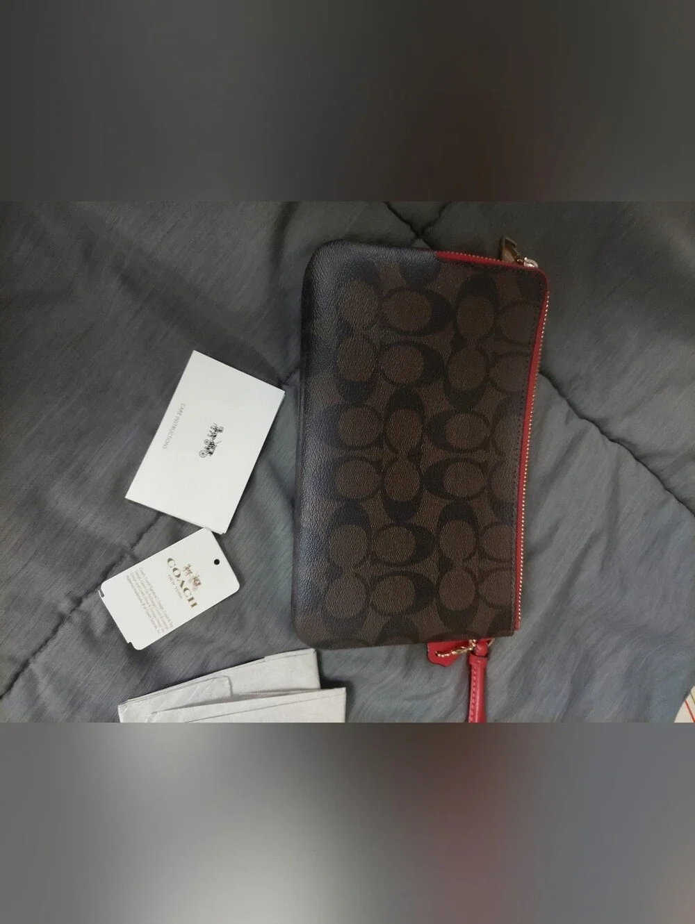 Coach double zip coated canvas signature Wallet/wristlet